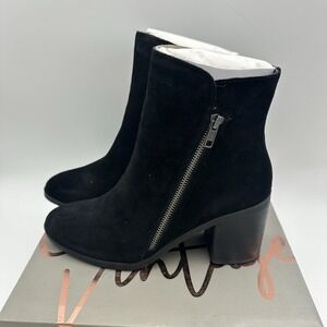 Crown Vintage Sunny Black Suede Chunky Block Heel‎ Ankle Boot Women's Size 8 1/2